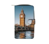 QMKFWT Big Ben And Houses of Parliament Riverside Portefeuille long en cuir pour chéquier classique à deux volets avec fenêtre pour carte d'identité