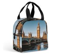 QMKFWT Big Ben And Houses of Parliament Riverside Sac à déjeuner isotherme durable Grande boîte à déjeuner portable étanche réutilisable pour le travail, les voyages, les pique-niques