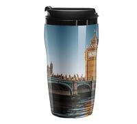 QMKFWT Big Ben And Houses of Parliament Riverside Tasse à café réutilisable isotherme étanche avec couvercle à double paroi anti-déversement pour café glacé/chaud, cadeau pour les mères et les pères