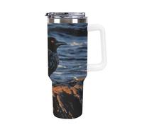 QMKFWT Bird by Stone - Tasse à café de voyage réutilisable et durable en acier inoxydable avec poignée et paille, résistant aux fuites, tasse thermique portable, cadeau pour homme et femme, 1200 ml