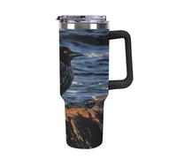 QMKFWT Bird by Stone - Tasse à café de voyage réutilisable et durable en acier inoxydable avec poignée et paille, résistant aux fuites, tasse thermique portable, cadeau pour homme et femme, 1200 ml