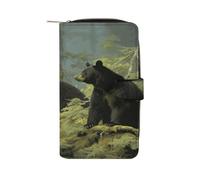 QMKFWT Black Bears Portefeuille long en cuir avec fenêtre pour carte d'identité