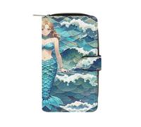QMKFWT Blue Waves Squama Portefeuille en cuir avec fenêtre pour carte d'identité Motif écailles de sirène