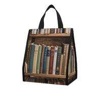 QMKFWT Books on The Bookshelf Sac à déjeuner isotherme pliable et réutilisable pour homme et femme