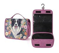 QMKFWT Border Collie Trousse de toilette imperméable avec crochet de suspension pour femme Motif floral