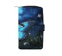 QMKFWT Butterfly Night Portefeuille long en cuir avec fenêtre pour carte d'identité
