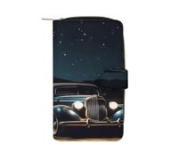QMKFWT Car Under Night Portefeuille long en cuir pour chéquier classique à deux volets avec fenêtre pour carte d'identité
