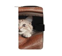 QMKFWT Cat Peeks Out Portefeuille long en cuir pour chéquier classique à deux volets pour femme avec fenêtre d'identification