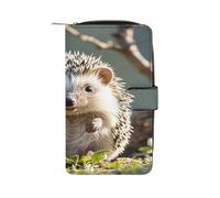 QMKFWT Charmant portefeuille long en cuir motif hérisson classique à deux volets pour femme avec fenêtre d'identification