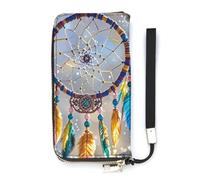 QMKFWT Cherry Dream Catcher Portefeuille de grande capacité en cuir synthétique avec longue fermeture éclair Unisexe Blanc 20 x 10,5 cm, blanc, 20x10.5cm, Portefeuille