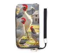 QMKFWT Chickens And Farm Portefeuille de grande capacité en cuir synthétique avec longue fermeture éclair Unisexe Blanc 20 x 10,5 cm, blanc, 20x10.5cm, Portefeuille