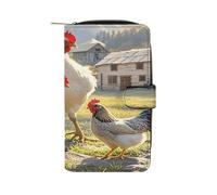 QMKFWT Chickens And Farm Portefeuille long en cuir pour chéquier classique à deux volets avec fenêtre pour carte d'identité