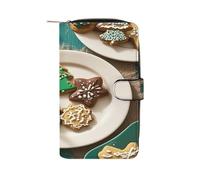 QMKFWT Christmas Cookies Portefeuille long en cuir pour chéquier classique à deux volets avec fenêtre pour carte d'identité