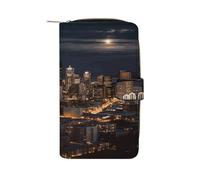 QMKFWT City Seattle Portefeuille long en cuir pour chéquier classique à deux volets avec fenêtre pour carte d'identité