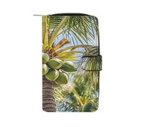 QMKFWT Coconut Tree Portefeuille long en cuir pour chéquier classique à deux volets avec fenêtre pour carte d'identité