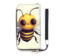 QMKFWT Cute Bee Portefeuille de grande capacité en cuir synthétique avec longue fermeture éclair Unisexe Blanc 20 x 10,5 cm, blanc, 20x10.5cm, Portefeuille