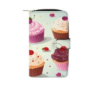 QMKFWT Delicious Cupcakes Portefeuille long en cuir pour chéquier classique à deux volets avec fenêtre pour carte d'identité