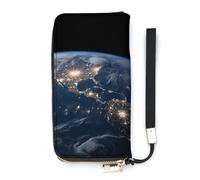 QMKFWT Earth from the Outer Space Portefeuille grande capacité Portefeuille en cuir PU longue fermeture éclair Portefeuille unisexe Blanc 20 x 10,5 cm, blanc, 20x10.5cm, Portefeuille