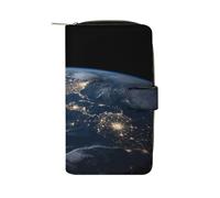 QMKFWT Earth from The Outer Space Portefeuille long en cuir pour chéquier classique à deux volets avec fenêtre pour carte d'identité