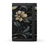 QMKFWT Élégant portefeuille décontracté à fleurs noires avec porte-cartes de crédit pour homme et femme