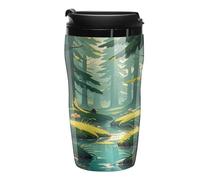 QMKFWT Enchanted Wilderness Fantasy on Dark Green Tasse à café réutilisable isotherme étanche avec couvercle à double paroi anti-déversement pour café glacé/chaud, cadeau pour les mères et les pères