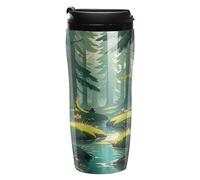 QMKFWT Enchanted Wilderness Fantasy on Dark Green Tasse à café réutilisable isotherme étanche avec couvercle à double paroi anti-déversement pour café glacé/chaud, cadeau pour les mères et les pères