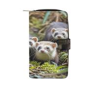 QMKFWT Ferrets Portefeuille long en cuir pour chéquier classique à deux volets avec fenêtre pour carte d'identité