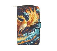 QMKFWT Fire And Water Phoenix Portefeuille long en cuir avec fenêtre pour carte d'identité