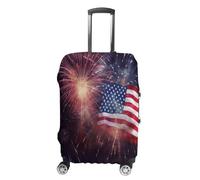 QMKFWT Firework Drapeau américain 4 juillet Housse de bagage de voyage lavable anti-rayures anti-poussière Housse de protection pour bagages à roulettes Convient aux bagages de 48 à 81 cm, blanc, L
