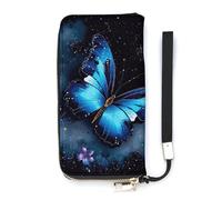 QMKFWT Galaxy Portefeuille papillon bleu grande capacité pochette portefeuille en cuir PU longue fermeture éclair portefeuille unisexe, blanc, 20 x 10,5 cm, portefeuille, blanc, 20x10.5cm,
