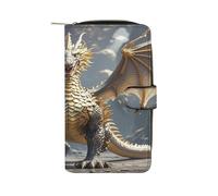 QMKFWT Golden Dragon Portefeuille long en cuir pour chéquier classique à deux volets avec fenêtre pour carte d'identité