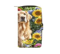 QMKFWT Golden Retriever and Flowers Portefeuille long en cuir pour chéquier classique à deux volets avec fenêtre d'identification pour femme