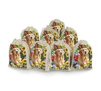 QMKFWT Golden Retriever - Petites pochettes de rangement réutilisables en toile de jute et coton avec cordon de serrage pour bonbons, jouets, bijoux, friandises, cadeaux de fête d'anniversaire