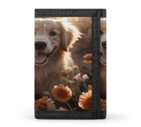 QMKFWT Golden Retriever Portefeuille décontracté avec porte-cartes de crédit et fleurs pour homme et femme