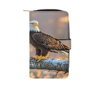QMKFWT Golden Sunset Portefeuille en cuir avec fenêtre d'identification Motif aigle chauve