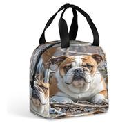 QMKFWT Grand sac à déjeuner avec motif bouledogues anglais - Portable et étanche - Réutilisable - Pour le travail, les voyages, les pique-niques