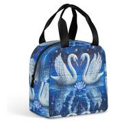 QMKFWT Grand sac à déjeuner isotherme avec deux cygnes blancs - Portable et étanche - Réutilisable - Pour le travail, les voyages, les pique-niques