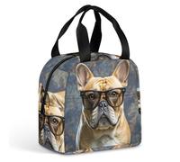 QMKFWT Grand sac à déjeuner isotherme avec motif bouledogue français portant des lunettes de soleil - Portable et étanche - Réutilisable - Pour le travail, les voyages, les pique-niques