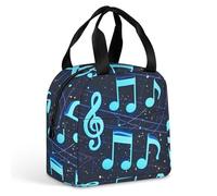 QMKFWT Grand sac à déjeuner isotherme avec notes de musique bleues - Portable et étanche - Réutilisable - Pour le travail, les voyages, les pique-niques