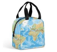 QMKFWT Grand sac à déjeuner isotherme durable avec carte du monde - Portable et étanche - Réutilisable - Pour le travail, les voyages, les pique-niques