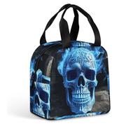 QMKFWT Grand sac à déjeuner isotherme durable avec impression 3D - Motif tête de mort bleue - Portable - Étanche - Réutilisable - Pour le travail, les voyages, les pique-niques