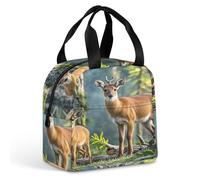 QMKFWT Grand sac à déjeuner isotherme durable avec motif animaux et forêts - Portable et étanche - Pour le travail, les voyages, les pique-niques
