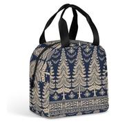 QMKFWT Grand sac à déjeuner isotherme durable avec motif arbre de Noël - Boîte à déjeuner portable et étanche - Réutilisable - Pour le travail, les voyages, les pique-niques