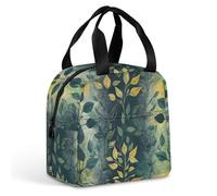 QMKFWT Grand sac à déjeuner isotherme durable avec motif feuilles vert clair - Boîte à déjeuner portable et étanche - Réutilisable - Pour le travail, les voyages, le pique-nique