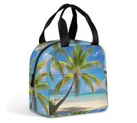 QMKFWT Grand sac à déjeuner isotherme durable avec motif palmier tropical - Boîte à déjeuner portable et étanche - Réutilisable - Pour le travail, les voyages, les pique-niques