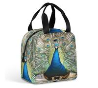 QMKFWT Grand sac à déjeuner isotherme durable avec motif paon - Boîte à déjeuner portable et étanche - Réutilisable - Pour le travail, les voyages, les pique-niques