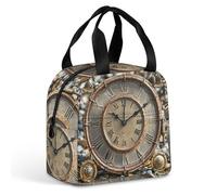 QMKFWT Grand sac à déjeuner isotherme durable et étanche avec horloge style steampunk rouillé pour le travail, les voyages, les pique-niques