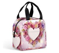 QMKFWT Grand sac à déjeuner isotherme en forme de cœur et de fleurs - Portable et étanche - Réutilisable - Pour le travail, les voyages, les pique-niques