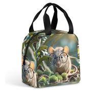 QMKFWT Grand sac à déjeuner isotherme et durable avec lunettes - Motif souris d'Inde - Portable - Étanche - Réutilisable - Pour le travail, les voyages, les pique-niques