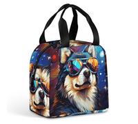 QMKFWT Grand sac à déjeuner isotherme et durable avec motif chien portant des lunettes - Boîte à déjeuner portable et étanche - Réutilisable - Pour le travail, les voyages, les pique-niques